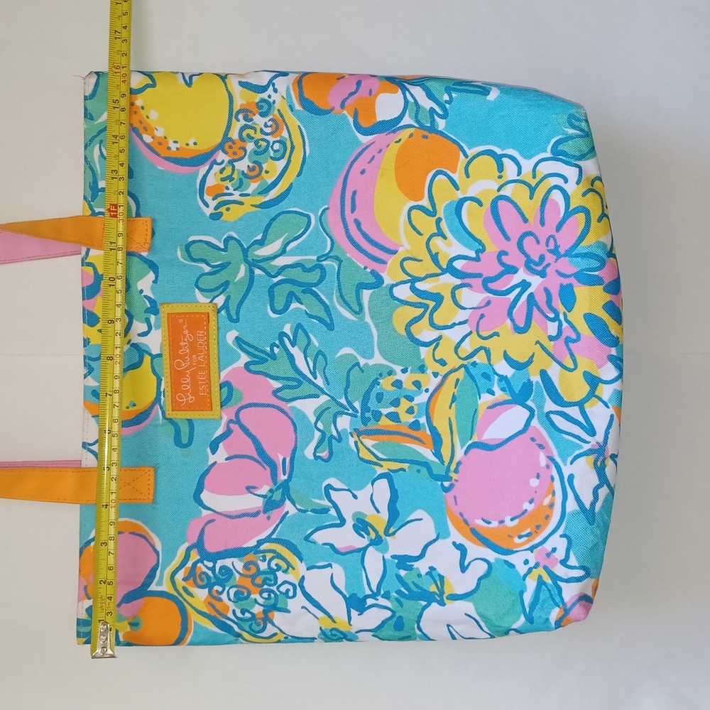 Lilly Pultizer for Estee Lauder bright floral tote bag + pink gold cosmetic bag - Picture 4 of 17
